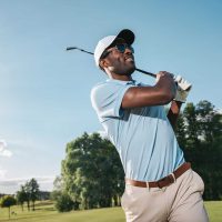 Man wearing sunglasses while golfing